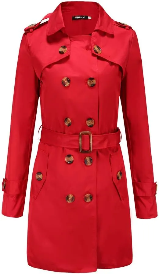 maisdgop Womens Trench Coat Classic Double Breasted Straps Overcoat Open Front Lapel Windbreaker Winter Long Sleeve Peacoats