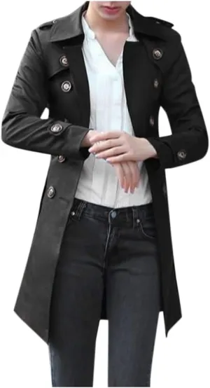 maisdgop Womens Trench Coat Classic Double Breasted Straps Overcoat Open Front Lapel Windbreaker Winter Long Sleeve Peacoats