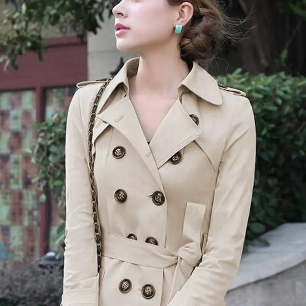 maisdgop Womens Trench Coat Classic Double Breasted Straps Overcoat Open Front Lapel Windbreaker Winter Long Sleeve Peacoats