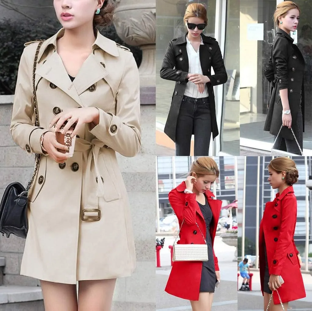 maisdgop Womens Trench Coat Classic Double Breasted Straps Overcoat Open Front Lapel Windbreaker Winter Long Sleeve Peacoats