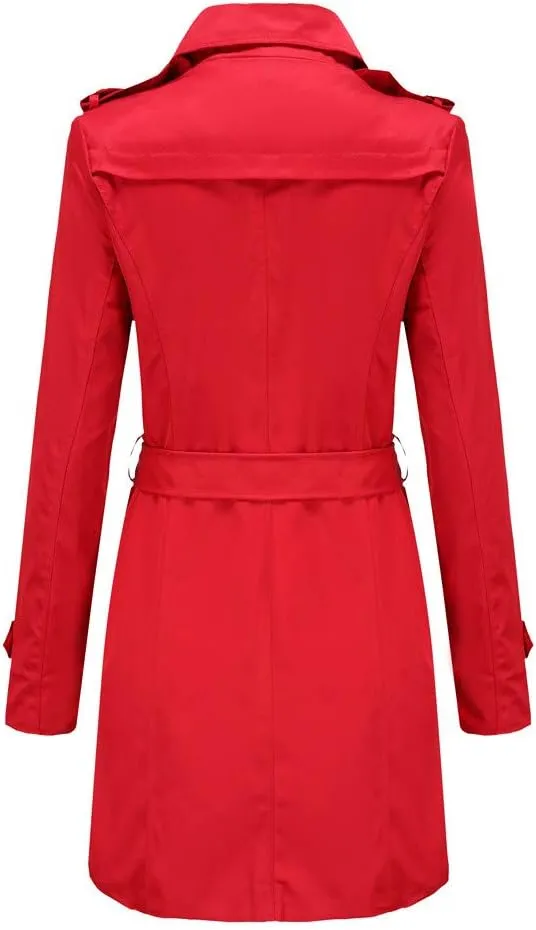 maisdgop Womens Trench Coat Classic Double Breasted Straps Overcoat Open Front Lapel Windbreaker Winter Long Sleeve Peacoats