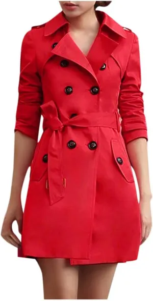 maisdgop Womens Trench Coat Classic Double Breasted Straps Overcoat Open Front Lapel Windbreaker Winter Long Sleeve Peacoats