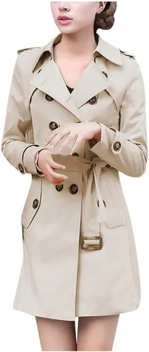 maisdgop Womens Trench Coat Classic Double Breasted Straps Overcoat Open Front Lapel Windbreaker Winter Long Sleeve Peacoats