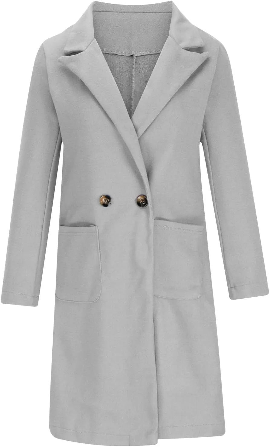 maisdgop Women's Trench Coat Winter Wool Blend Coats Trendy Double Breasted Lapel Jacket Open Front Windbreaker with Pockets