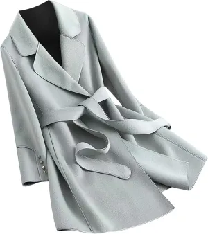 maisdgop Women's Trench Coats Open Front Woolen Cloth Overcoat Thick Long Sleeve Jackets Soft Mid Length Lapel Windbreaker