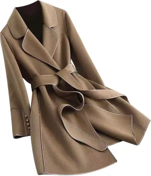 maisdgop Women's Trench Coats Open Front Woolen Cloth Overcoat Thick Long Sleeve Jackets Soft Mid Length Lapel Windbreaker