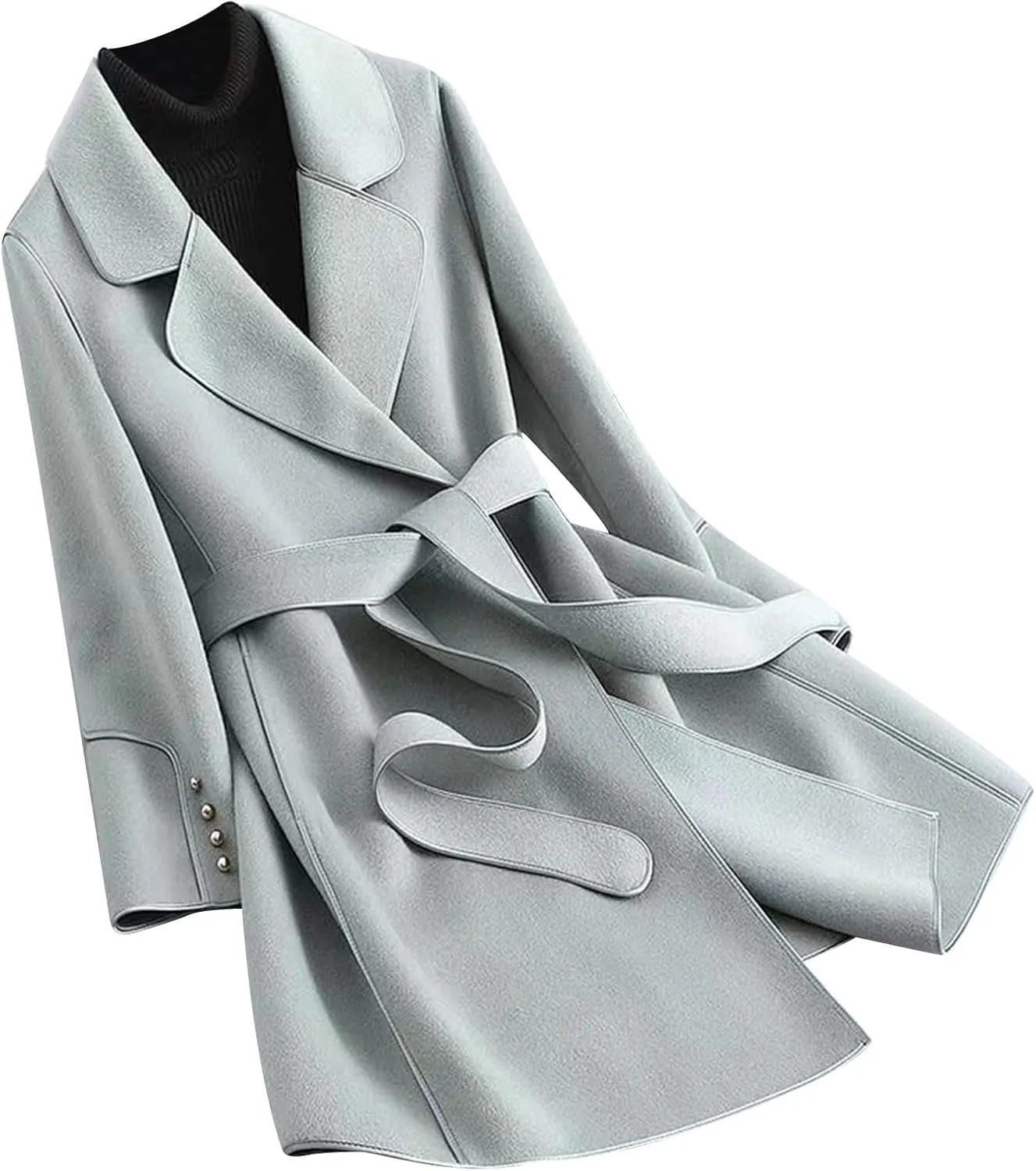 maisdgop Women's Trench Coats Open Front Woolen Cloth Overcoat Thick Long Sleeve Jackets Soft Mid Length Lapel Windbreaker
