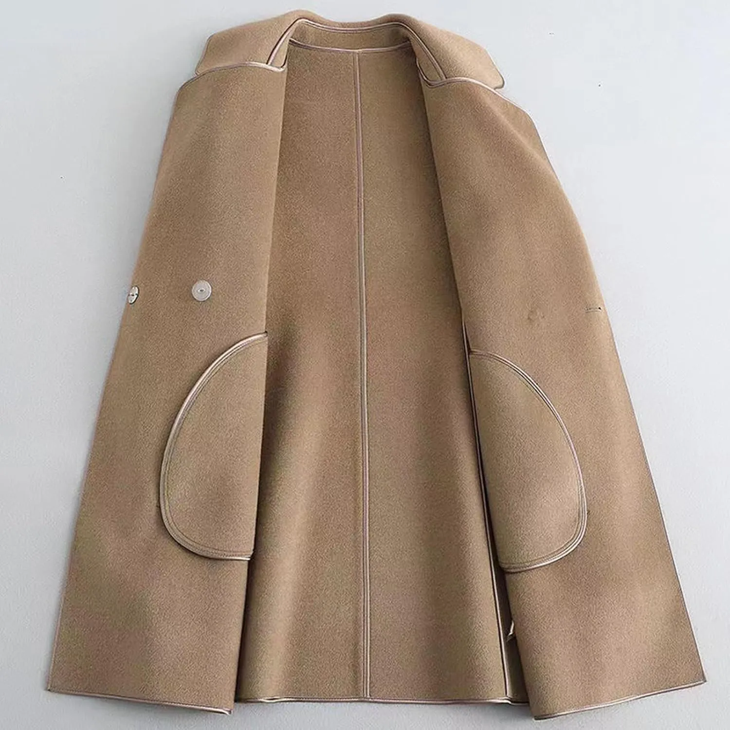 maisdgop Women's Trench Coats Open Front Woolen Cloth Overcoat Thick Long Sleeve Jackets Soft Mid Length Lapel Windbreaker