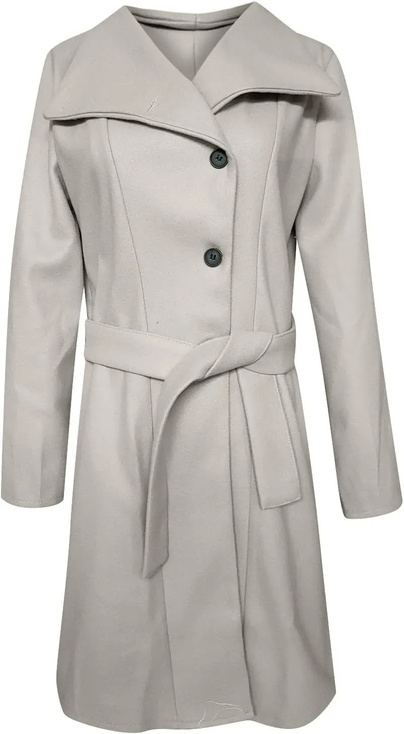 maisdgop Wool Trench Coat Women 2024 Fashion Button down Windbreaker Classic Belted Lapel Peacoats Winter Long Sleeve Coats