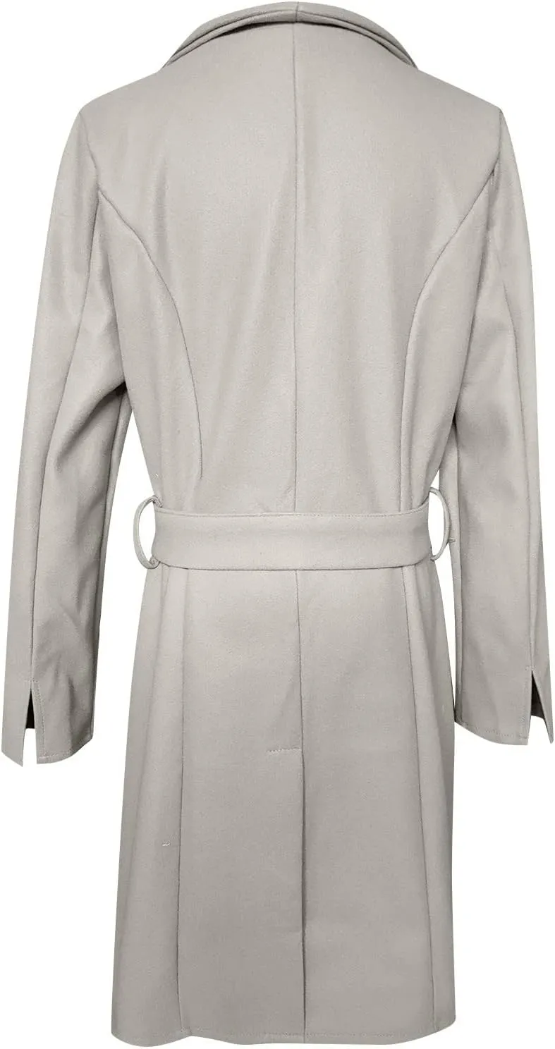maisdgop Wool Trench Coat Women 2024 Fashion Button down Windbreaker Classic Belted Lapel Peacoats Winter Long Sleeve Coats