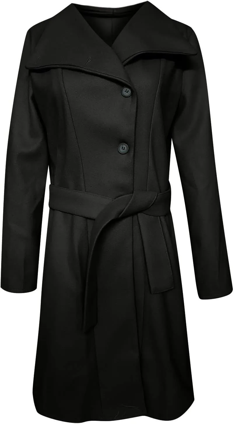 maisdgop Wool Trench Coat Women 2024 Fashion Button down Windbreaker Classic Belted Lapel Peacoats Winter Long Sleeve Coats
