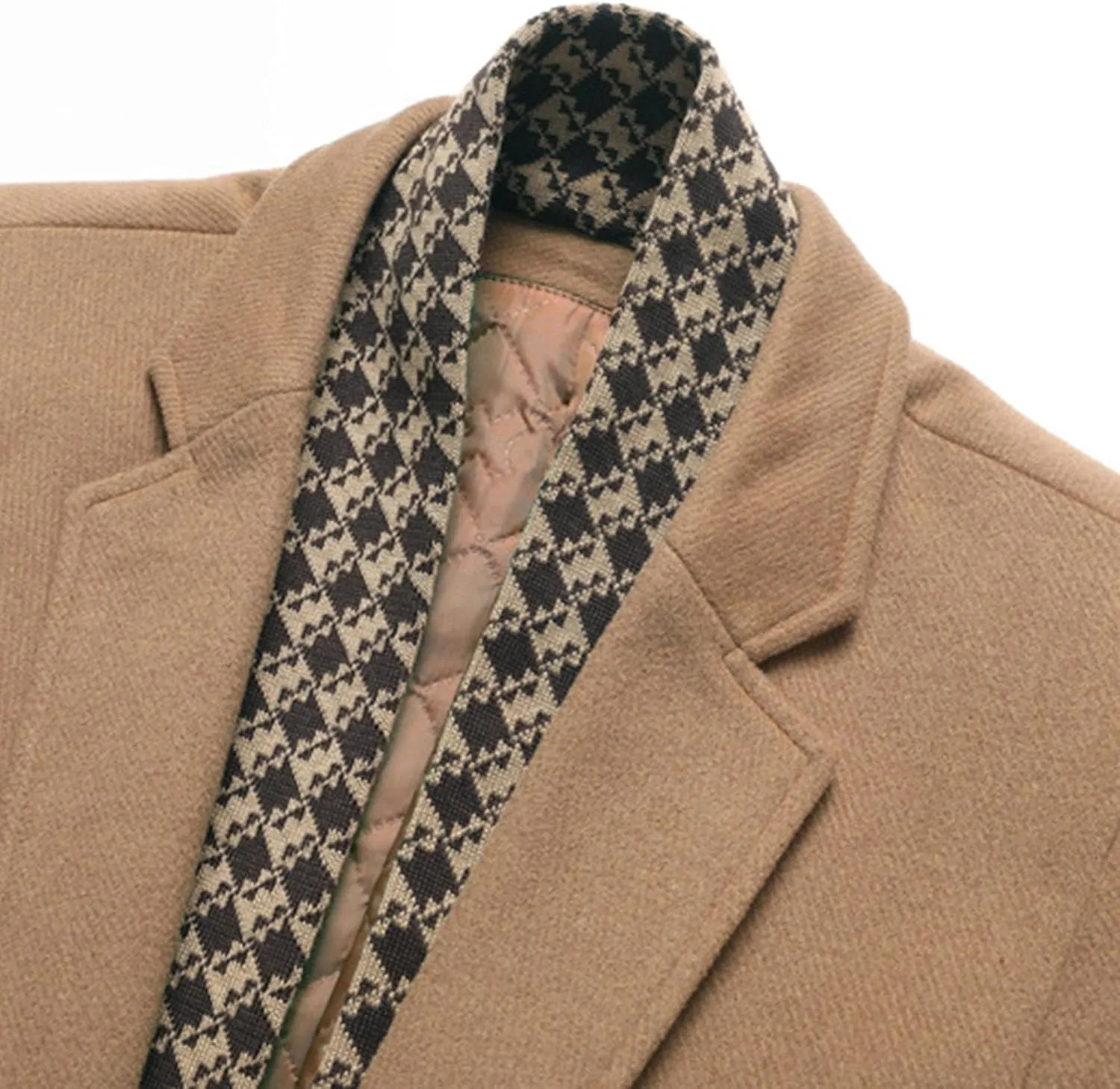 Maiyifu-GJ Men's Lapel Quilted Wool Blend Coat Detachable Scarf Single Breasted Pea Coat Casual Warm Winter Trench Coats
