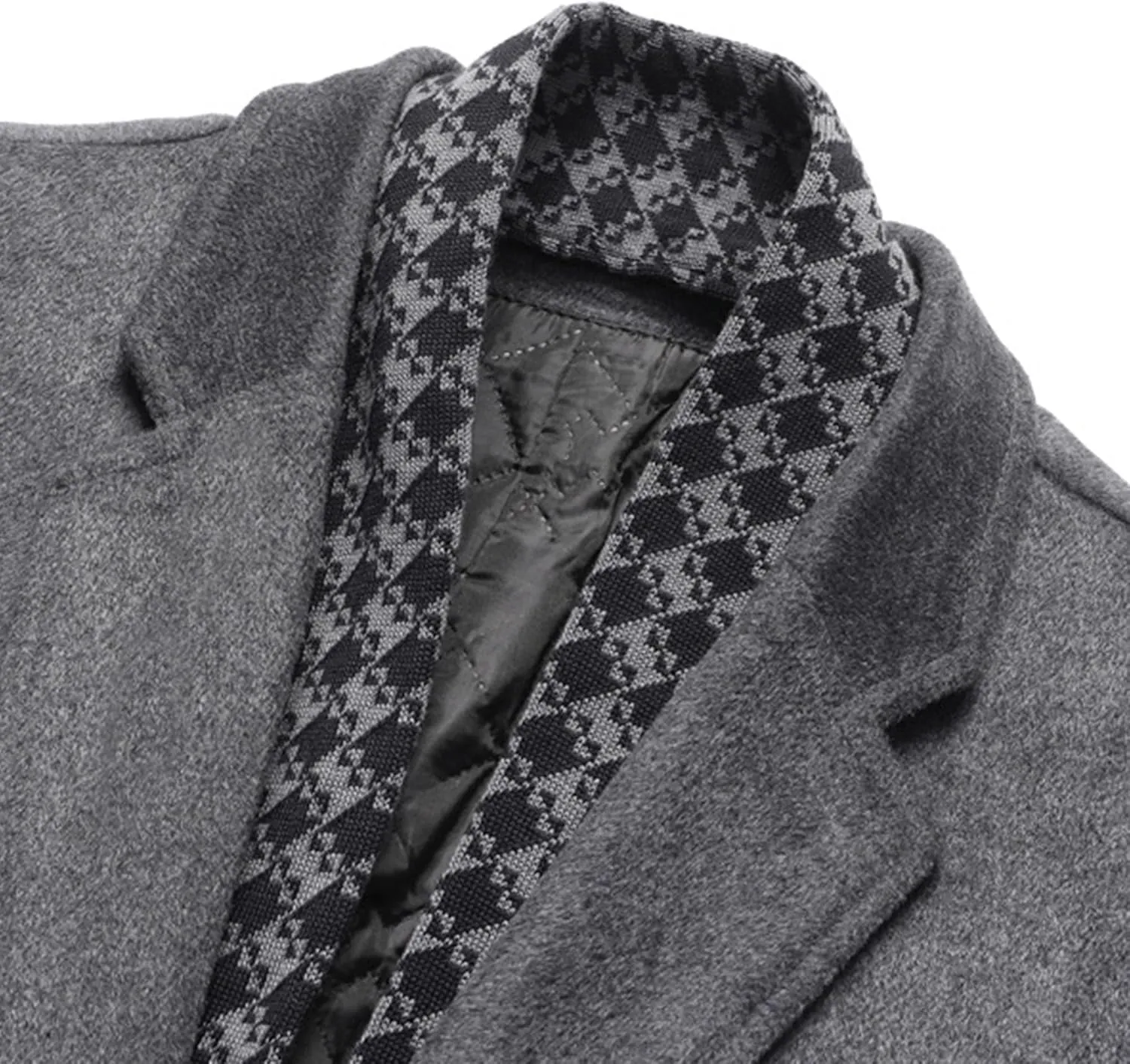 Maiyifu-GJ Men's Lapel Quilted Wool Blend Coat Detachable Scarf Single Breasted Pea Coat Casual Warm Winter Trench Coats