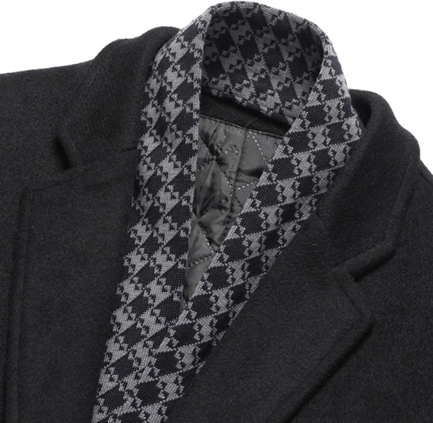 Maiyifu-GJ Men's Lapel Quilted Wool Blend Coat Detachable Scarf Single Breasted Pea Coat Casual Warm Winter Trench Coats