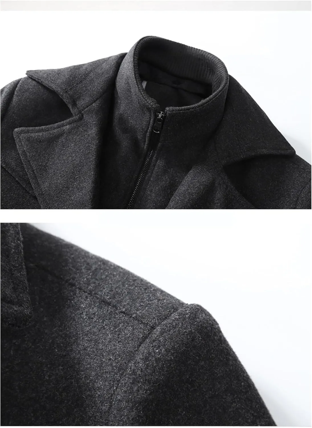 Maiyifu-GJ Men's Mock Neck Wool Blend Peacoat Double Breasted Slim Fit Trench Jackets Fashion Warm Mid Long Overcoat