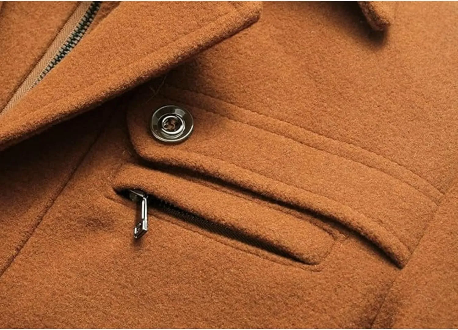 Maiyifu-GJ Men's Mock Neck Wool Blend Peacoat Double Breasted Slim Fit Trench Jackets Fashion Warm Mid Long Overcoat