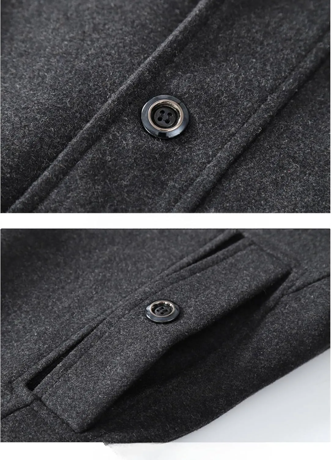 Maiyifu-GJ Men's Mock Neck Wool Blend Peacoat Double Breasted Slim Fit Trench Jackets Fashion Warm Mid Long Overcoat