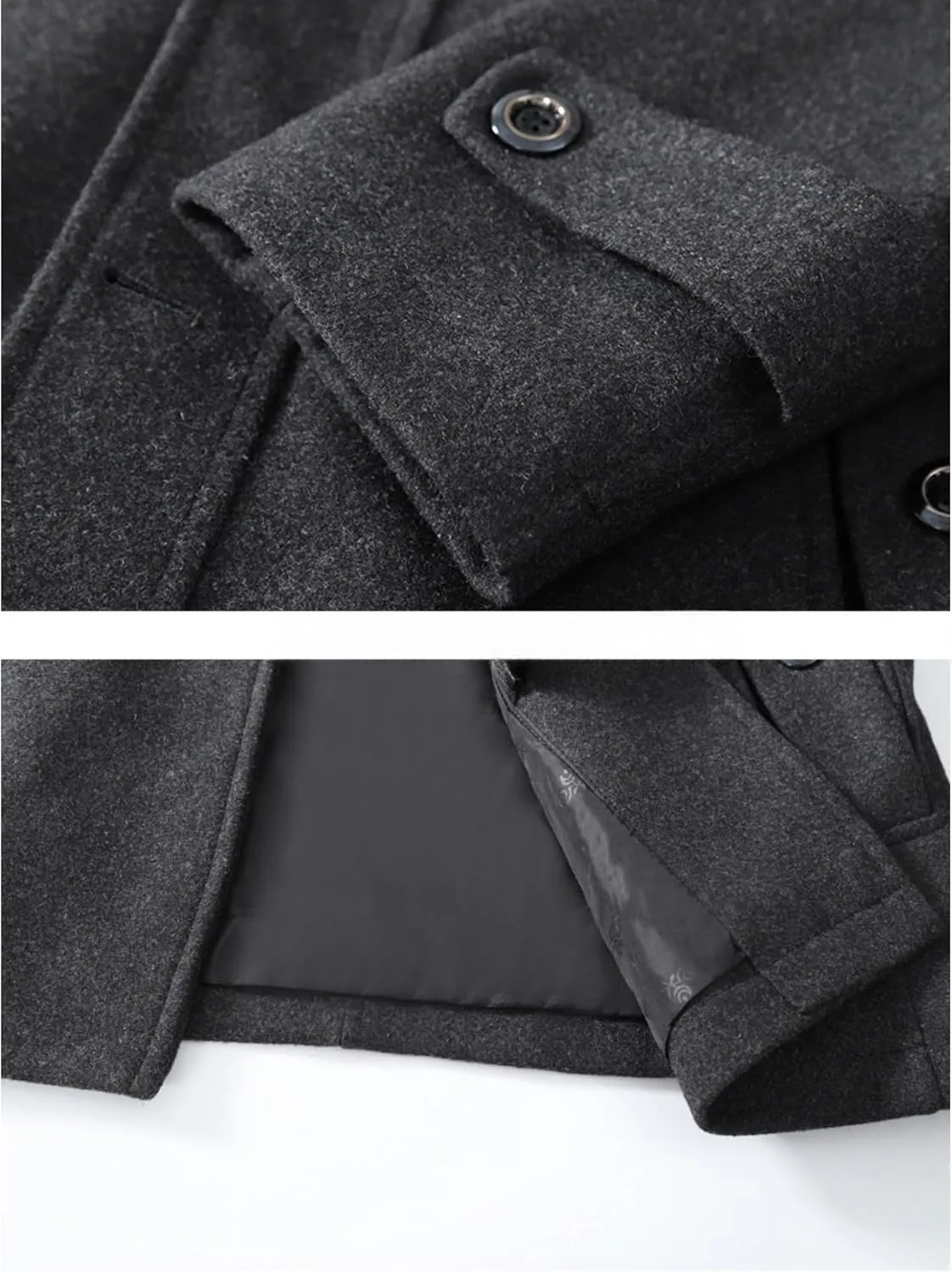 Maiyifu-GJ Men's Mock Neck Wool Blend Peacoat Double Breasted Slim Fit Trench Jackets Fashion Warm Mid Long Overcoat