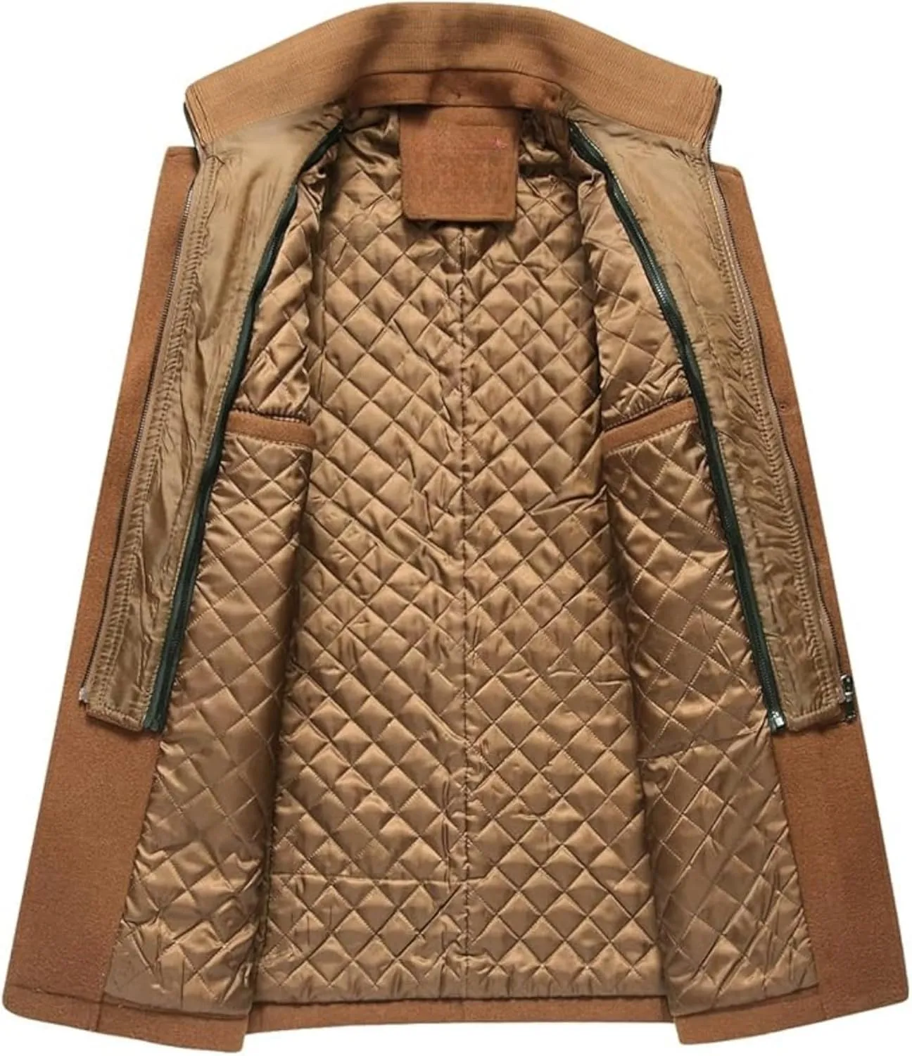 Maiyifu-GJ Men's Mock Neck Wool Blend Peacoat Double Breasted Slim Fit Trench Jackets Fashion Warm Mid Long Overcoat