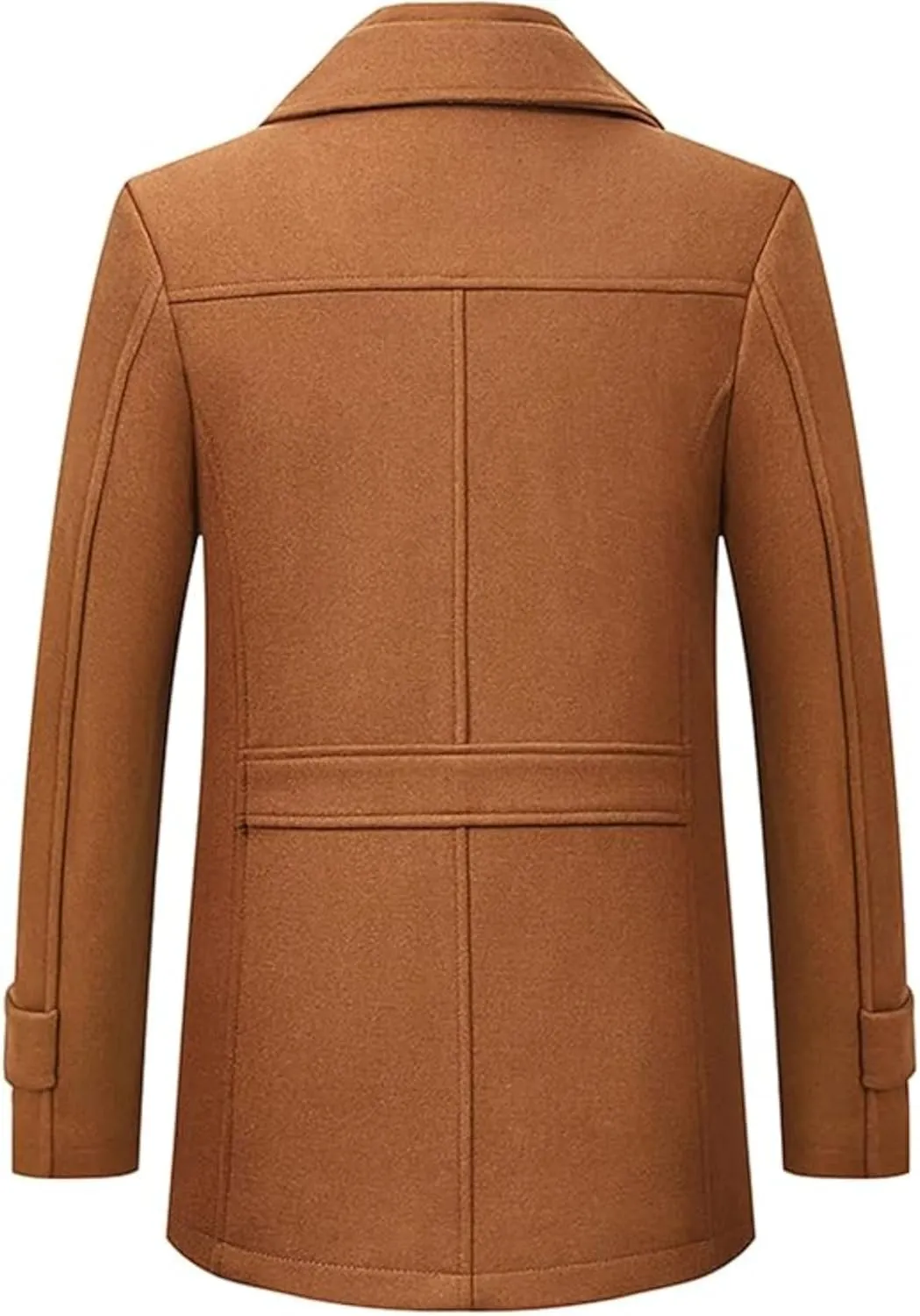 Maiyifu-GJ Men's Mock Neck Wool Blend Peacoat Double Breasted Slim Fit Trench Jackets Fashion Warm Mid Long Overcoat