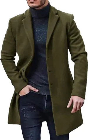 Maiyifu-GJ Men's Thermal Wool Blend Trench Coats Single Breasted Notch Lapel Wool Coat Mid-Length Fashion Peacoat