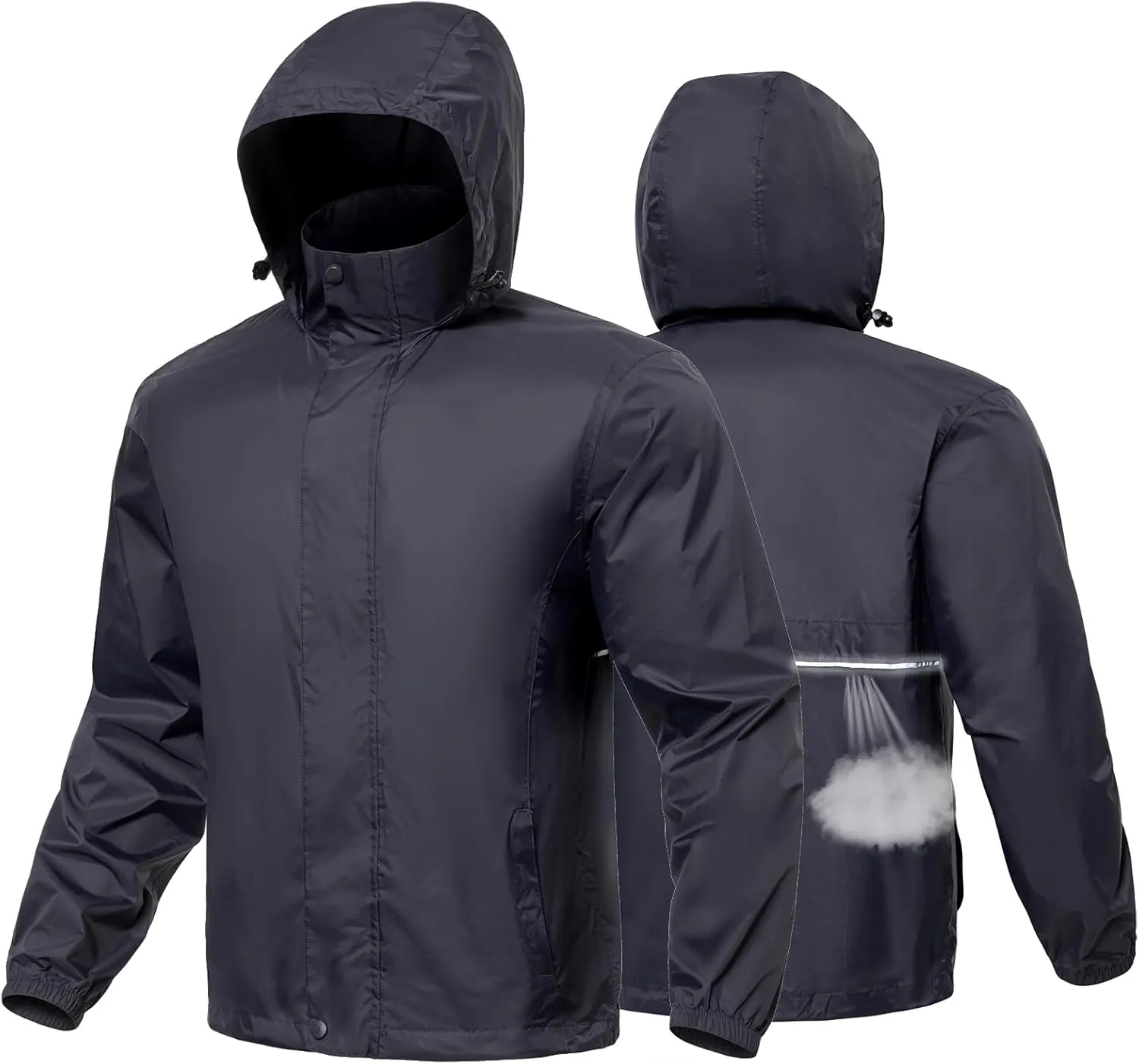 MANSDOUR Men's Packable Rain Jacket Waterproof Lightweight Windbreaker Cycling Golf Hiking Reflective Raincoat with Hood