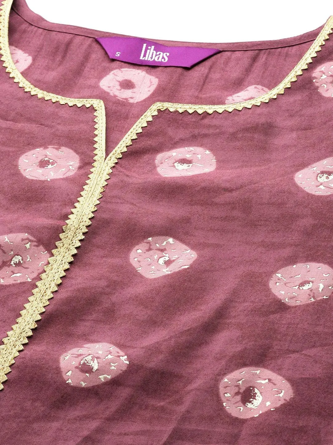 Mauve Printed Silk Blend Straight Kurta With Palazzos & Dupatta