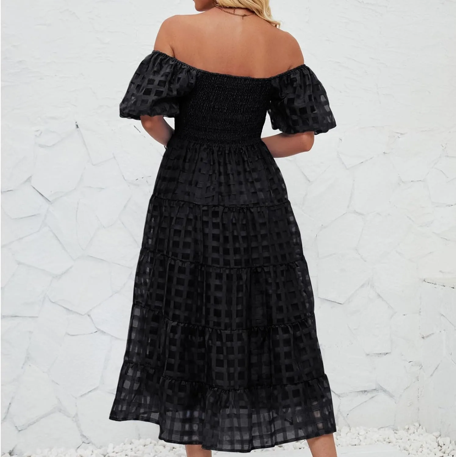 Maxi Dress for Women 2025 Spring Summer Solid Puff Sleeve Dresses Sexy Elegant A-Line Beach Sundresses