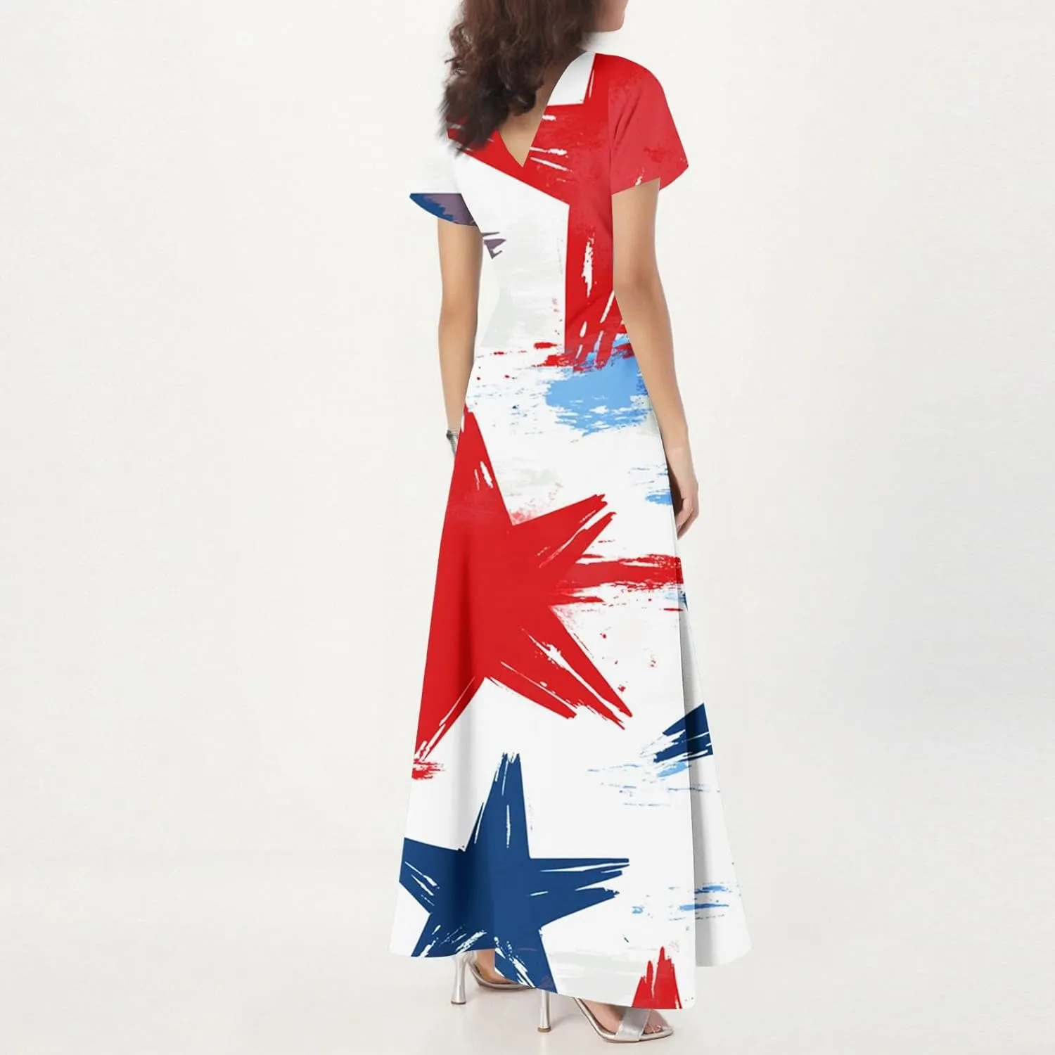 Maxi Dresses for Womem 2025 Casual Summer Short Sleeve 4th of July Dress Flowy Patriotic American Flag Dresses