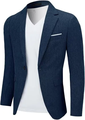 Men Blazer Slim Fit Sport Coat Casual One Button Lightweight Business Suit Jackets