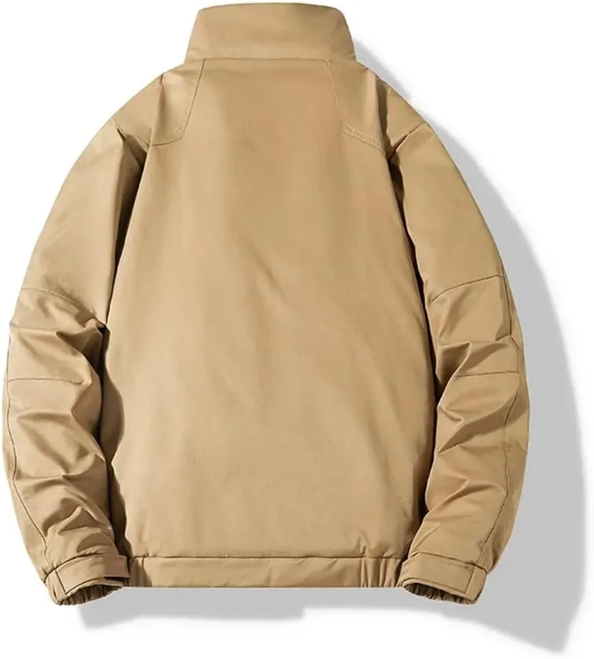Men Cotton Padded Coat Casual Winter Work Jackets Baseball Jacket Zipper Stand Collar Outerwear