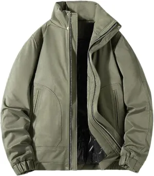 Men Cotton Padded Coat Casual Winter Work Jackets Baseball Jacket Zipper Stand Collar Outerwear