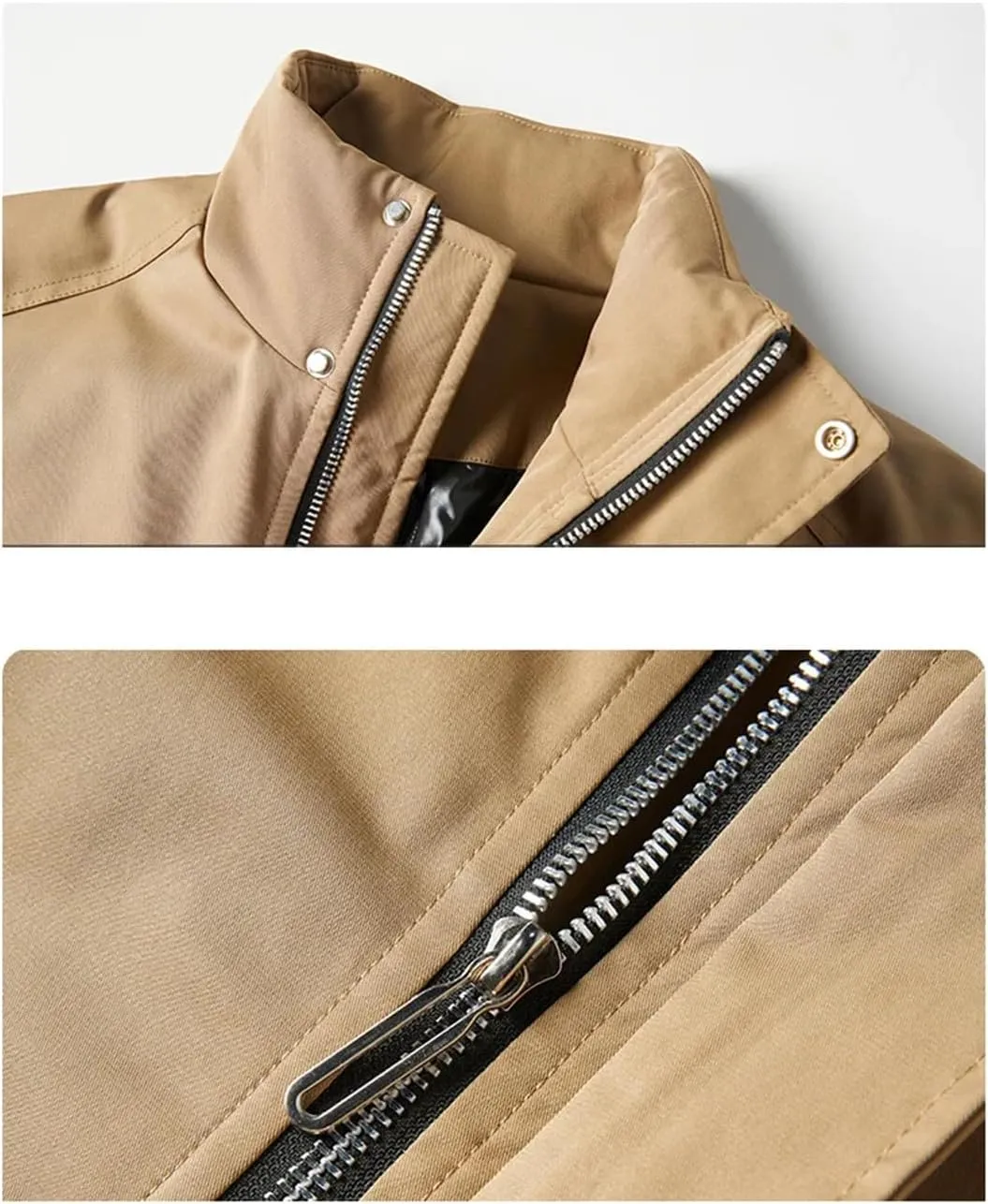 Men Cotton Padded Coat Casual Winter Work Jackets Baseball Jacket Zipper Stand Collar Outerwear