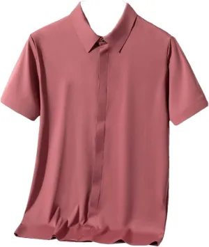 Men Summer Short Sleeve Shirt Breathable Solid Ice Silk Quick Dry Slim Fit Casual Golf Shirts