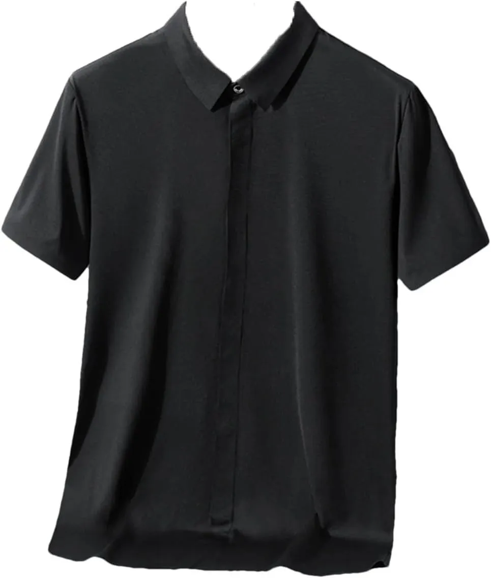 Men Summer Short Sleeve Shirt Breathable Solid Ice Silk Quick Dry Slim Fit Casual Golf Shirts