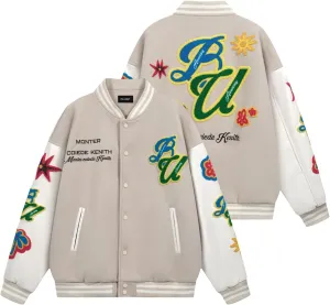 Men Teen Y2k Vintage Streetwear Varsity Jacket Color Block Letter Graphic Leather Baseball Coats