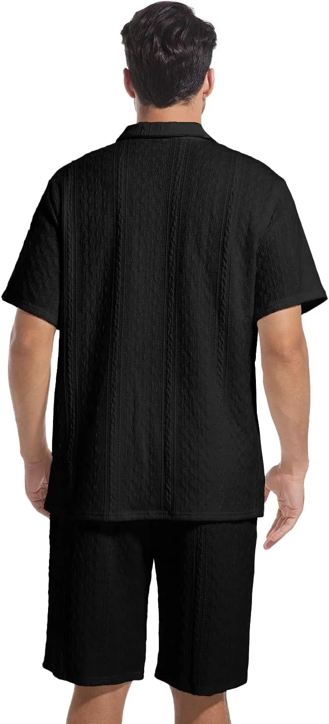 Mens 2 Piece Short Sets Summer 2025 - Zip Polo & Elastic Waist Shorts, Breathe Comfortable Tracksuit with Pockets