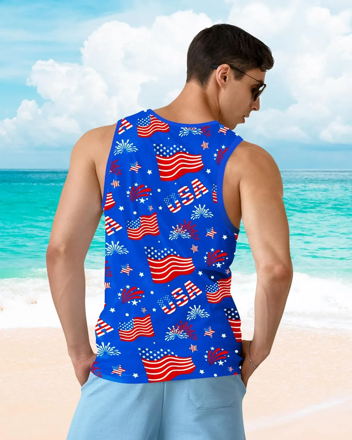 Mens Beach Tank Tops Sleeveless Shirts for Men Summer Hawaiian Graphic Mens Tank Top Workout Gym Shirts Palm Tree Tops