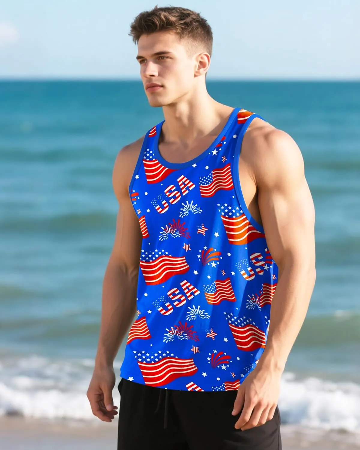Mens Beach Tank Tops Sleeveless Shirts for Men Summer Hawaiian Graphic Mens Tank Top Workout Gym Shirts Palm Tree Tops