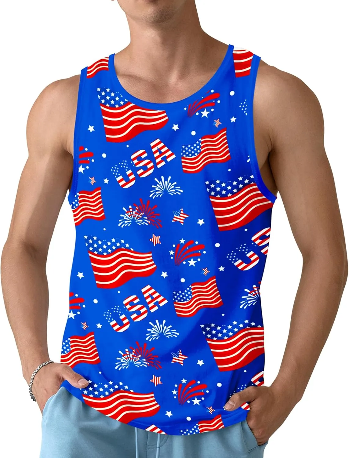 Mens Beach Tank Tops Sleeveless Shirts for Men Summer Hawaiian Graphic Mens Tank Top Workout Gym Shirts Palm Tree Tops