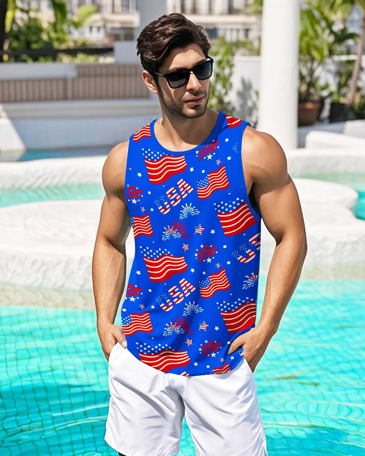 Mens Beach Tank Tops Sleeveless Shirts for Men Summer Hawaiian Graphic Mens Tank Top Workout Gym Shirts Palm Tree Tops