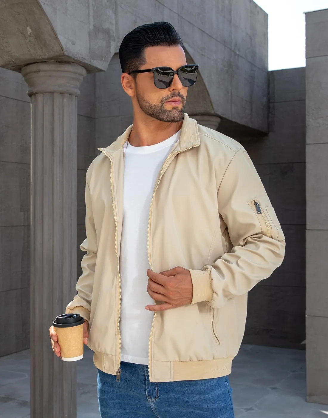 Men's Bomber Jacket Lightweight Casual Windbreaker Jackets Zip Up Coat