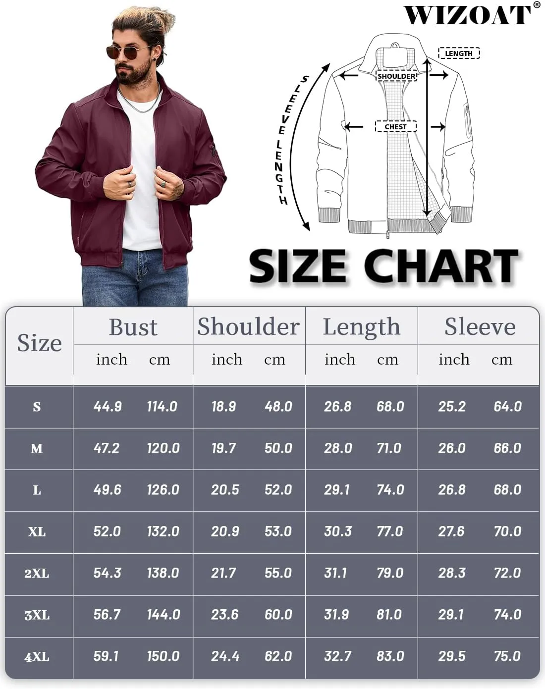 Men's Bomber Jacket Lightweight Casual Windbreaker Jackets Zip Up Coat