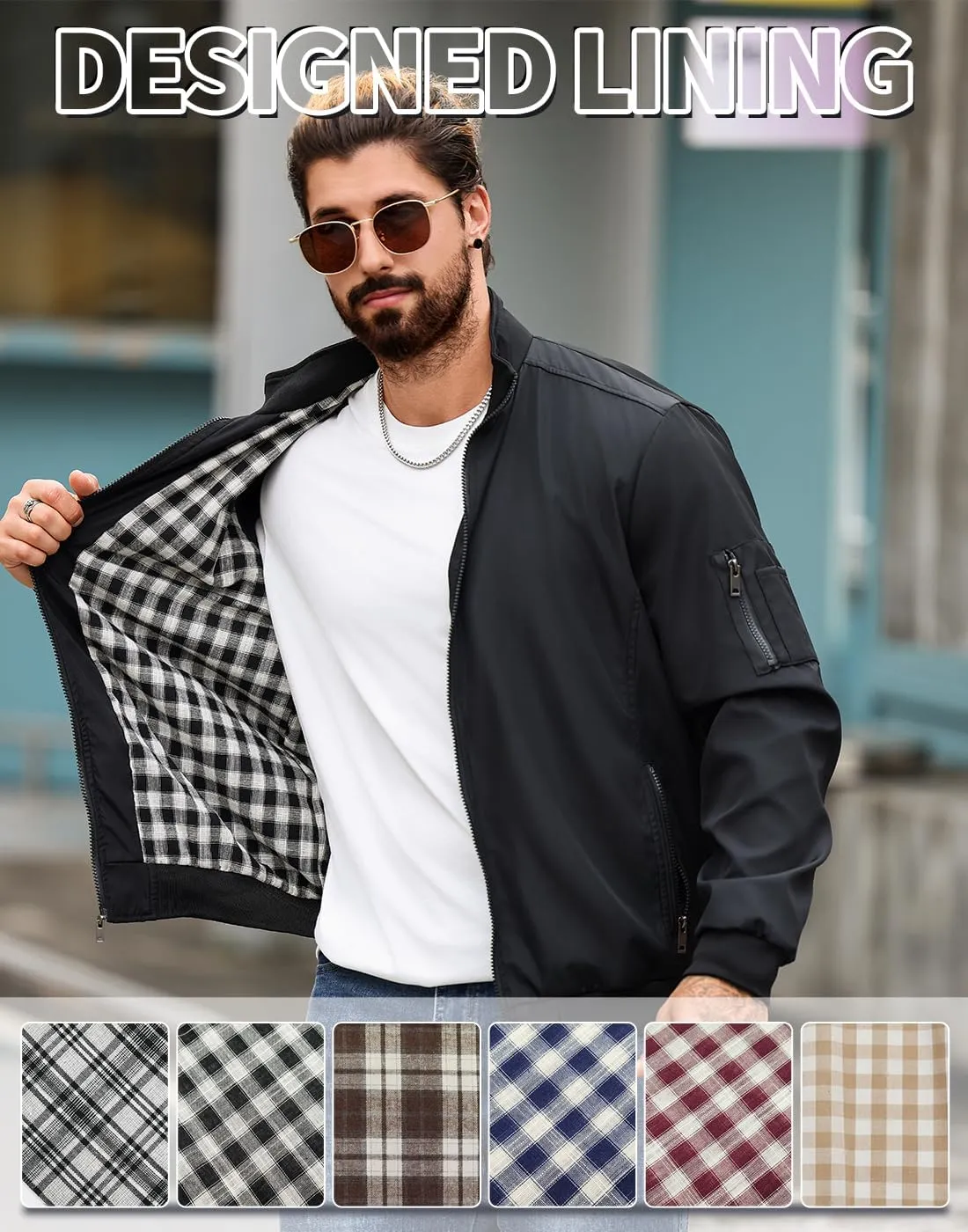 Men's Bomber Jacket Lightweight Casual Windbreaker Jackets Zip Up Coat