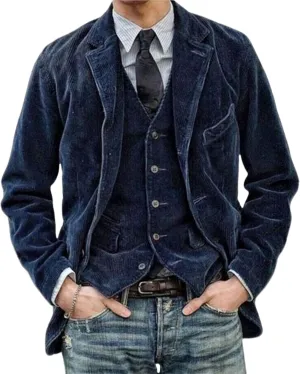 Mens Corduroy Blazer Jacket, Mens Casual Vintage Blazers Suits Corduroy Waistcoat Slim Fit Vest for Wedding Work