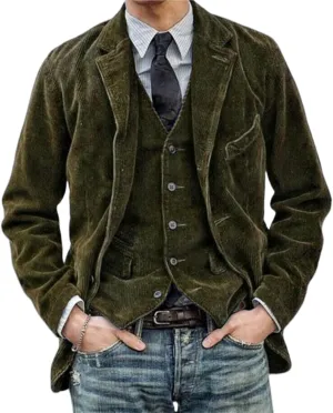 Mens Corduroy Blazer Jacket, Mens Casual Vintage Blazers Suits Corduroy Waistcoat Slim Fit Vest for Wedding Work