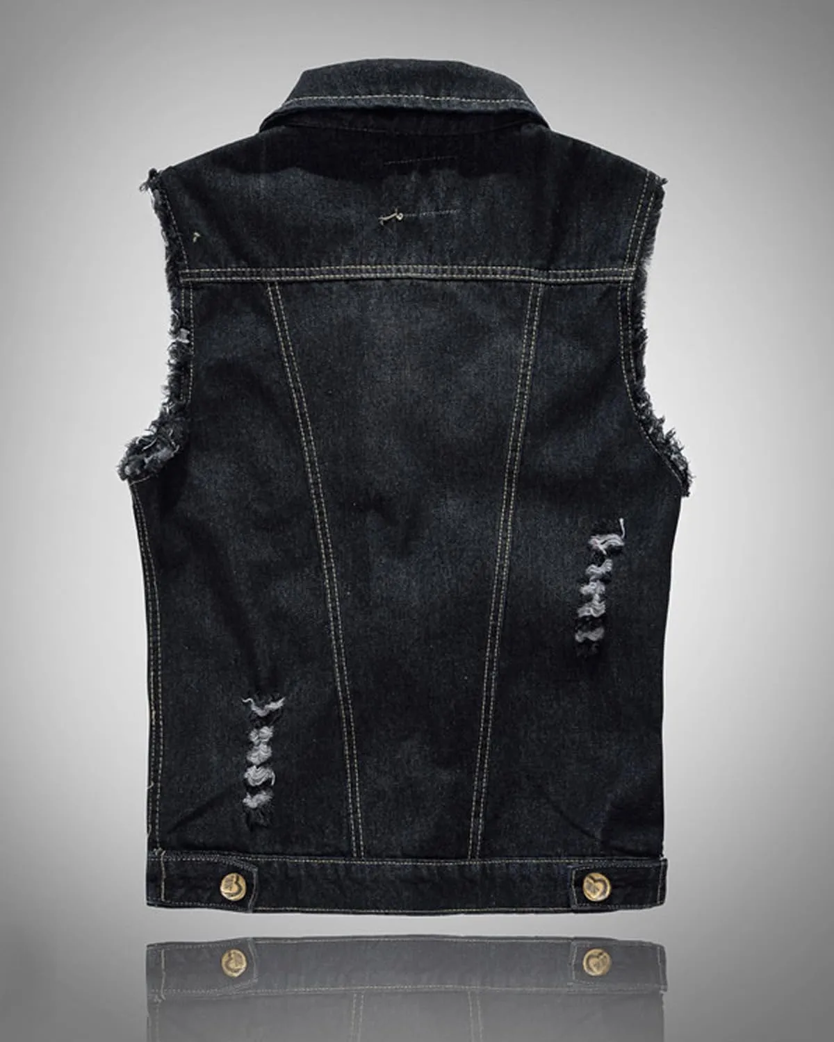 Men's Fit Retro Ripped Denim Vest Sleeveless Motorcycle Biker Jean Vest and Jacket