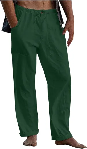 Mens Fleece Pants Sweat Pants for Man Casual Loose and Comfortable Casual Pants Cotton Linen Printed Drawstring Trousers