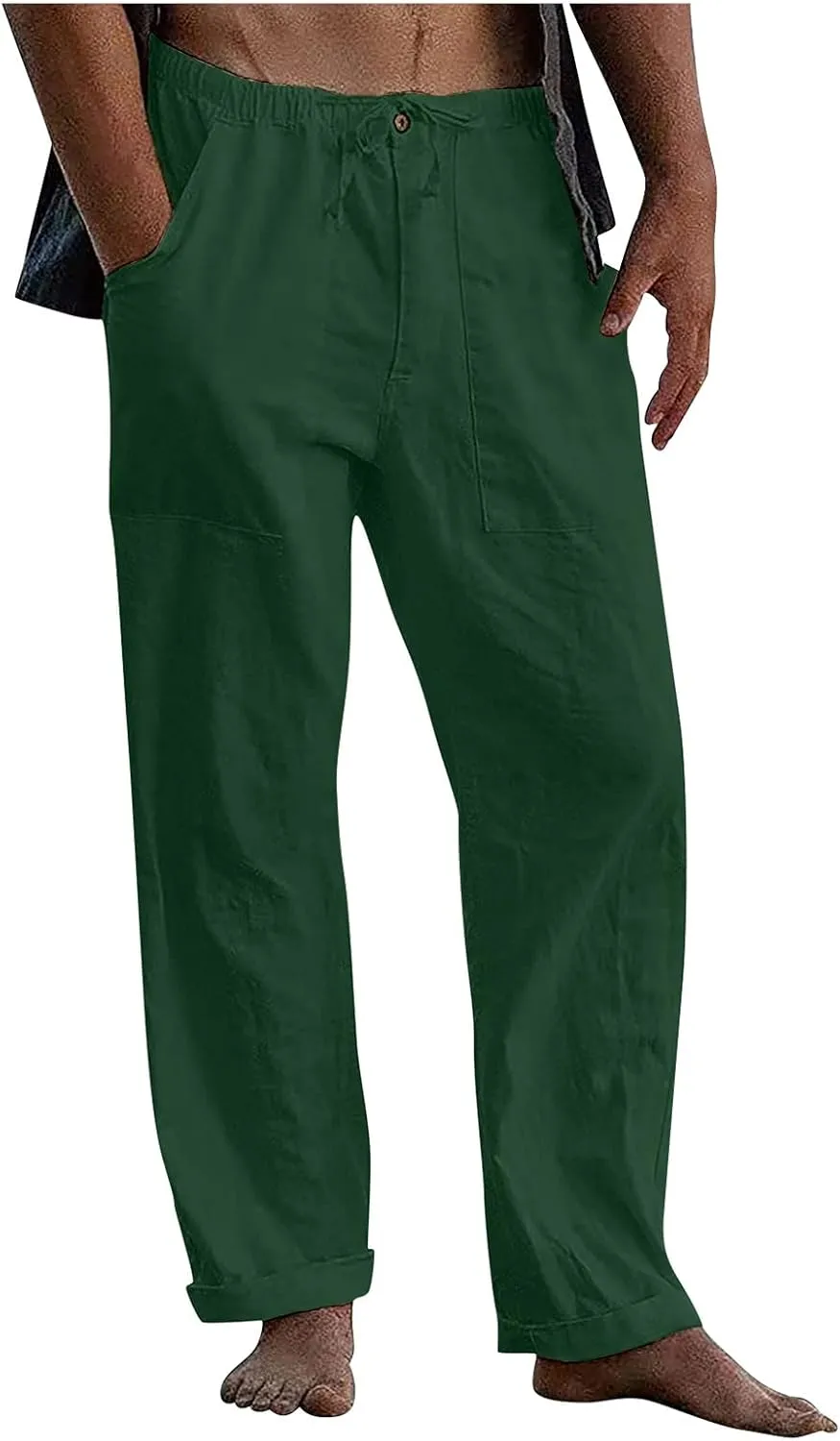 Mens Fleece Pants Sweat Pants for Man Casual Loose and Comfortable Casual Pants Cotton Linen Printed Drawstring Trousers