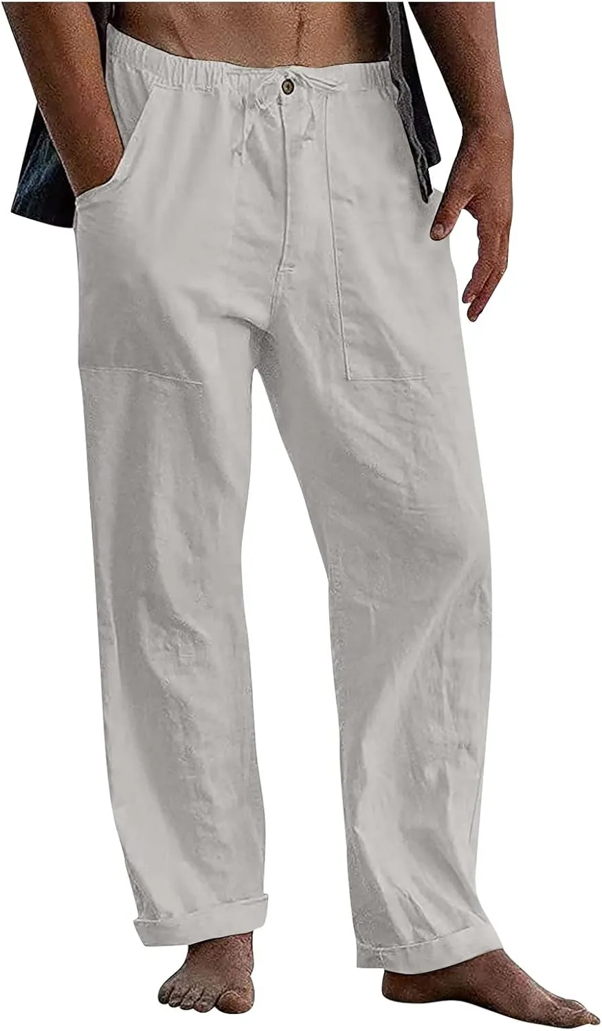 Mens Fleece Pants Sweat Pants for Man Casual Loose and Comfortable Casual Pants Cotton Linen Printed Drawstring Trousers